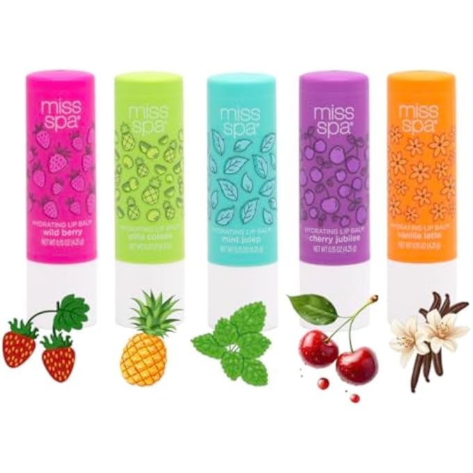 MISS SPA HYDRATING LIP BALM SET MOISTURIZING LIP CARE GIFT SET FOR DRY LIPS,NOURISHING LIP MOISTURIZER WITH SHEA BUTTER & VITAMIN E, VEGAN GLUTEN FREE, LONG-LASTING HYDRATION, 5 FLAVORS - Image 1